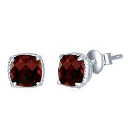 Cushion Cut Garnet Stud Earrings