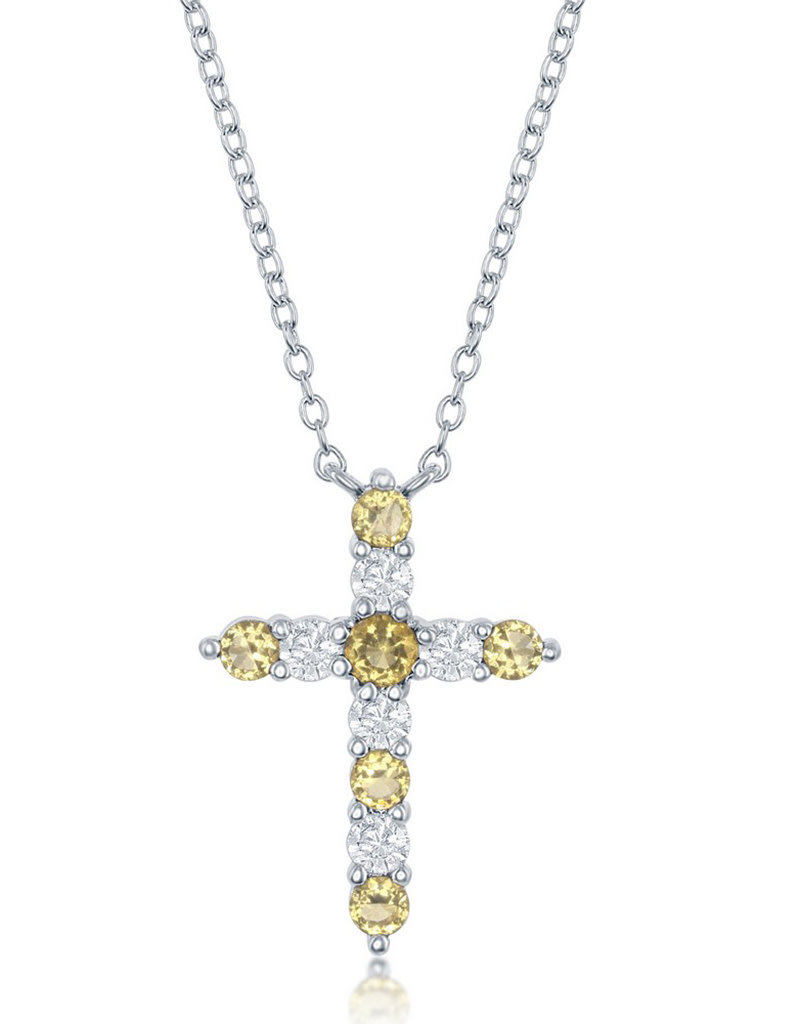 Sterling Silver Citrine CZ Cross Necklace