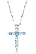 Sterling Silver Swiss Blue CZ Cross Necklace