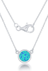 Sterling Silver Blue Inlay Opal Disk Necklace