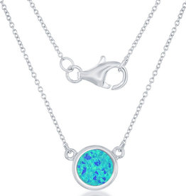 Blue Inlay Opal Disk Necklace
