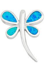 Sterling Silver Blue Synthetic Opal Dragonfly Pendant