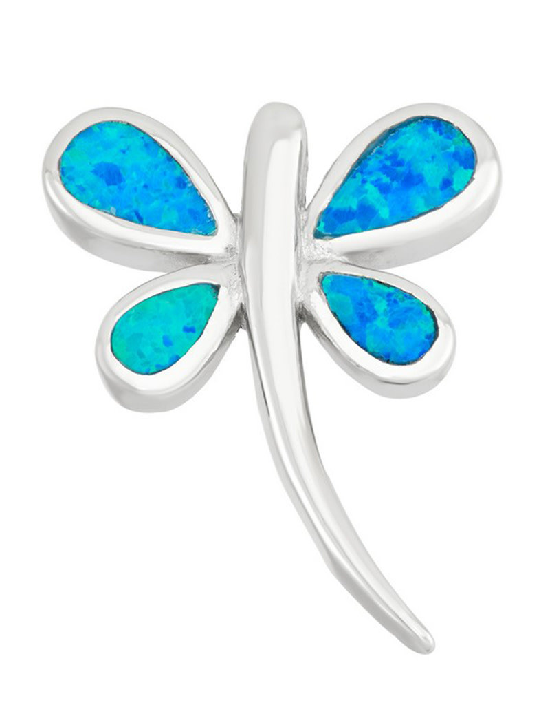 Sterling Silver Blue Synthetic Opal Dragonfly Pendant