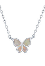 Sterling Silver White Synthetic Opal Butterfly Necklace