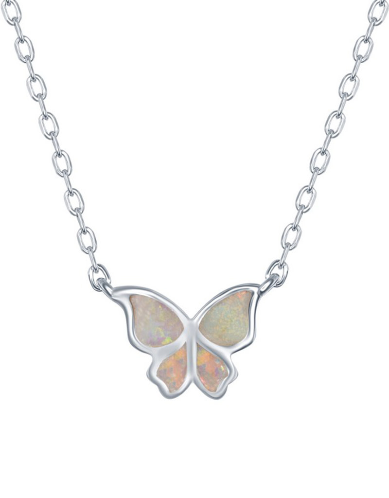 White Opal Butterfly Necklace