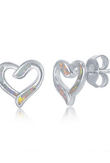 Sterling Silver White Synthetic Opal Heart Post Earrings