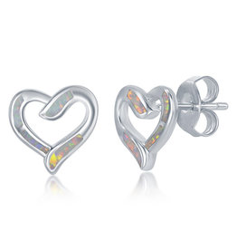 White Opal Heart Post Earrings