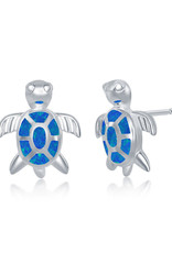 Sterling Silver Blue Synthetic Opal Turtle Post Earrings