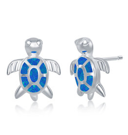 Blue Opal Turtle Post Earrings