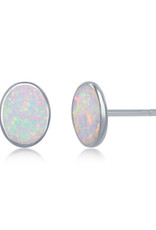 Sterling Silver Oval White Synthetic Opal Post Earrings
