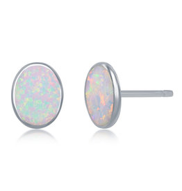 Oval White Opal Post Earrings