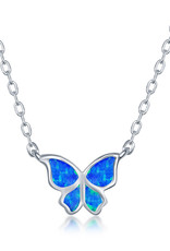 Sterling Silver Blue Synthetic Opal Butterfly Necklace
