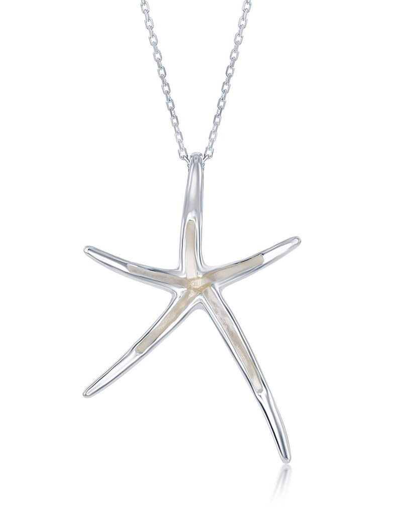 Sterling Silver Mother of Pearl Starfish Pendant 30mm