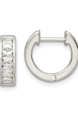 Sterling Silver Baguette CZ Huggie Earrings