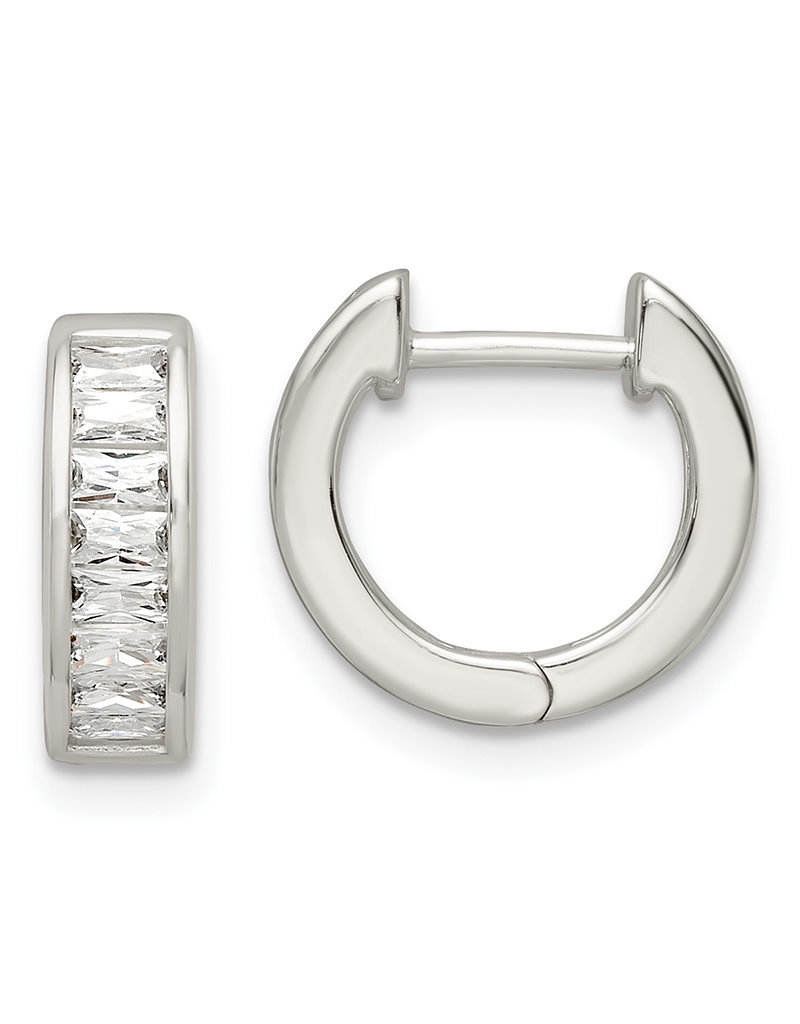Sterling Silver Baguette CZ Huggie Earrings