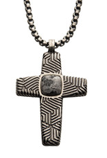 Men's Stainless Steel Gray Jasper Cross Necklace