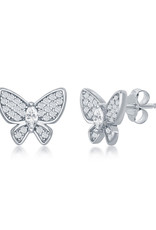Sterling Silver CZ Butterfly Stud Earrings