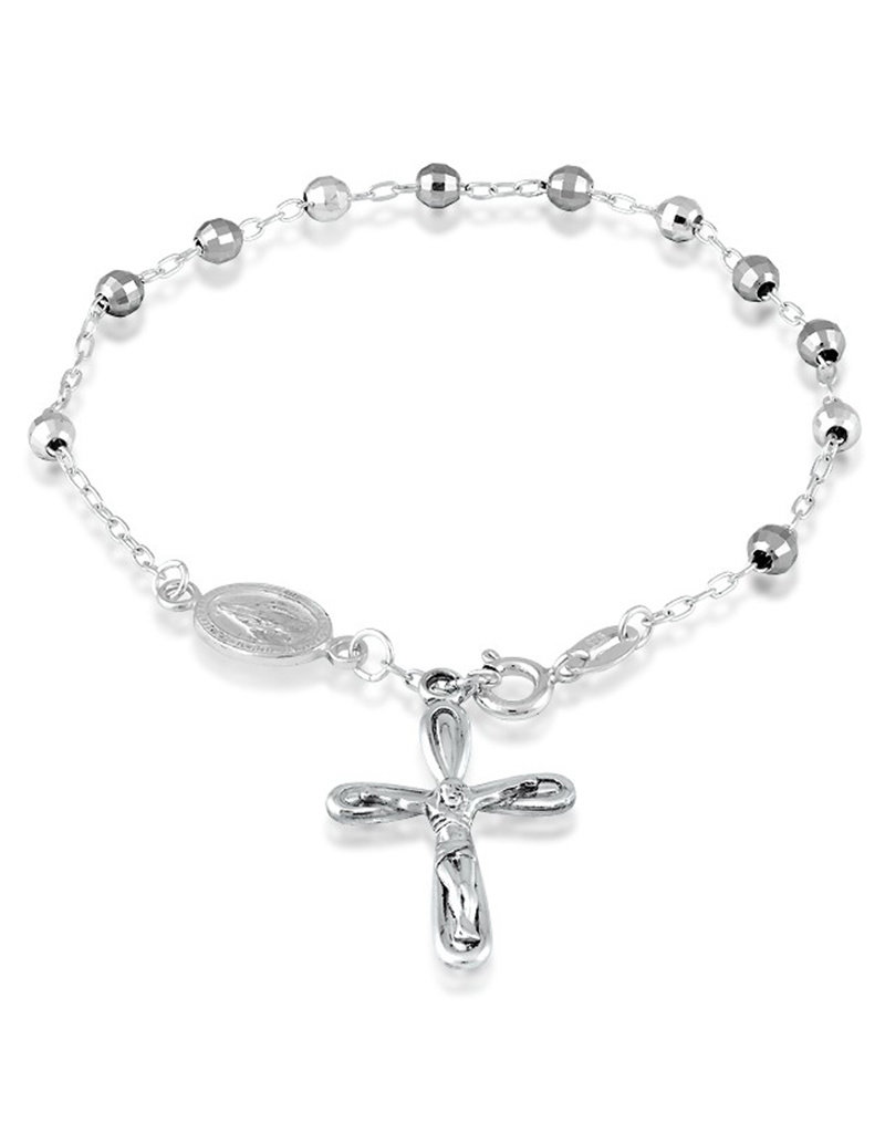 Sterling Silver Rosary Bead Bracelet 7.5"