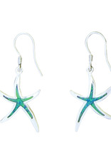 Sterling Silver Blue Synthetic Opal Starfish Earrings 23mm