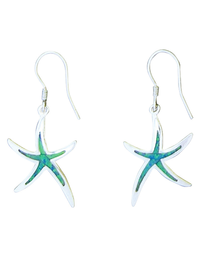 Sterling Silver Blue Synthetic Opal Starfish Earrings 23mm