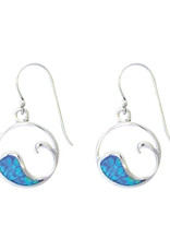 Sterling Silver Blue Synthetic Opal Wave Earrings 15mm