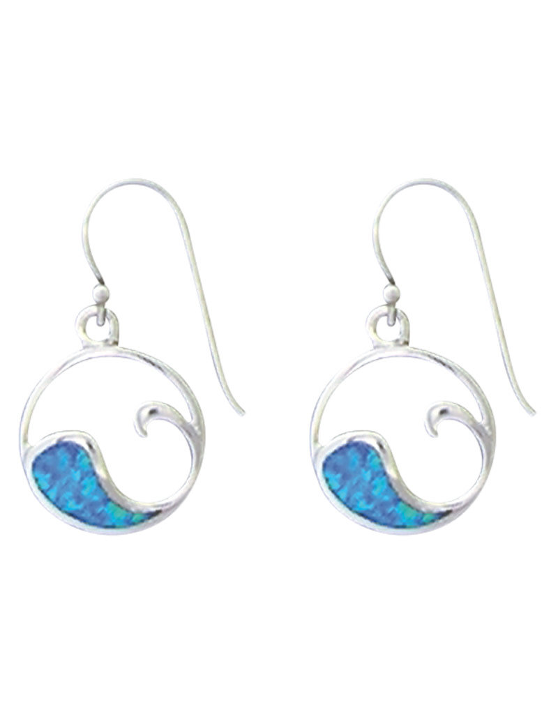 Sterling Silver Blue Synthetic Opal Wave Earrings 15mm