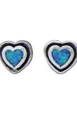Sterling Silver Blue Synthetic Opal Heart Stud Earrings 7mm