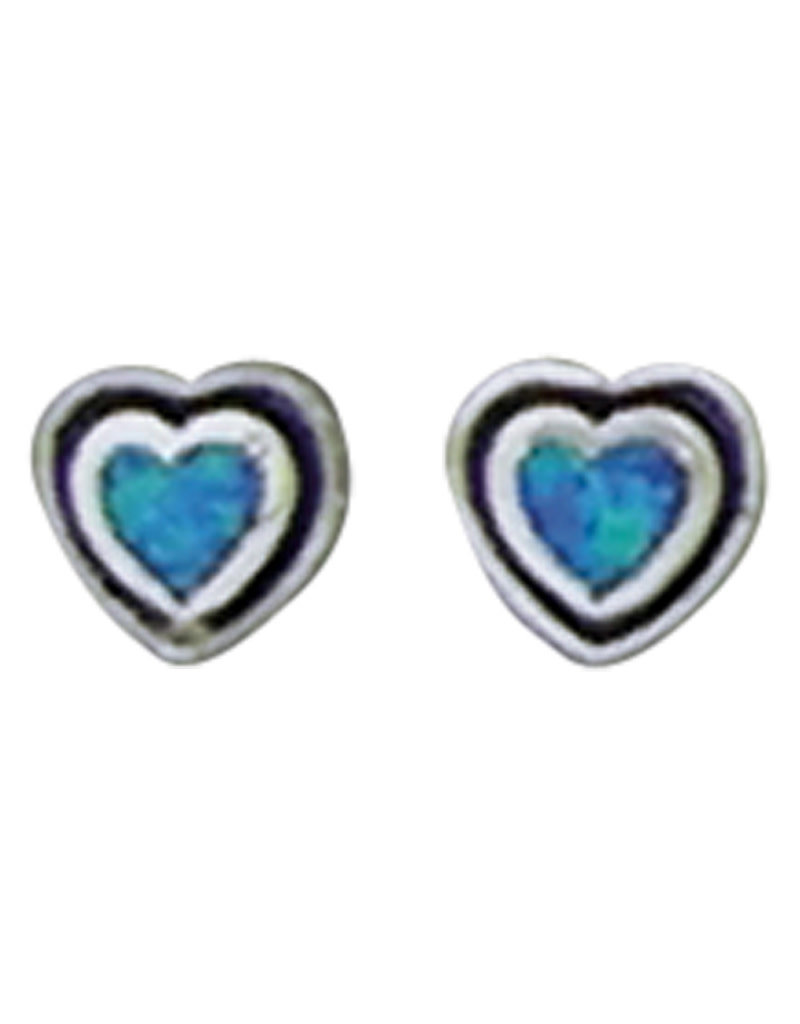 Sterling Silver Blue Synthetic Opal Heart Stud Earrings 7mm