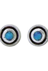 Sterling Silver Round Blue Synthetic Opal Stud Earrings 6mm