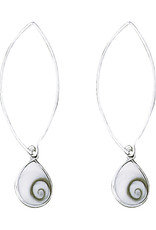 Sterling Silver Teardrop Shiva Shell Long Wire Earrings 13mm