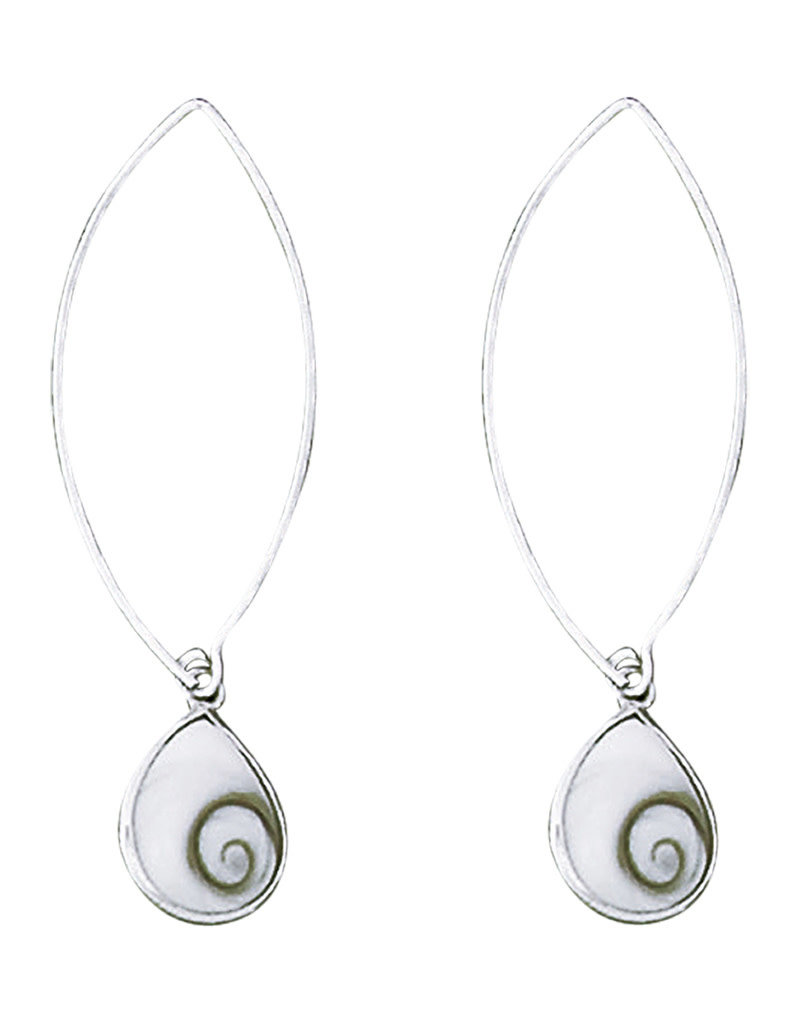 Sterling Silver Teardrop Shiva Shell Long Wire Earrings 13mm