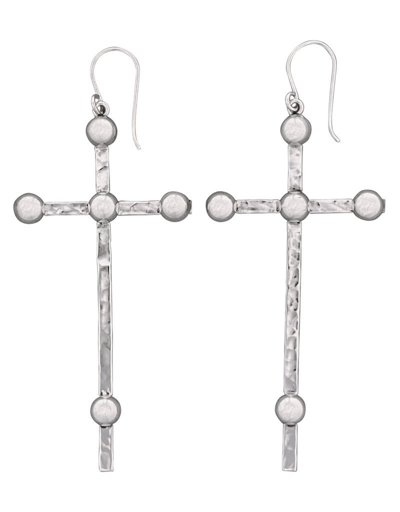 Sterling Silver Hammered Cross with Half Beads Earrings