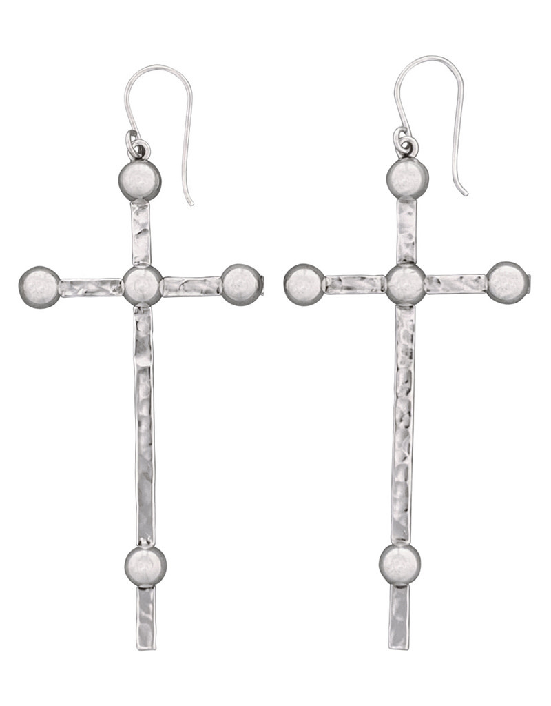 Hammered Cross with Half Beads Earrings