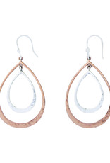 Sterling Silver and Copper Hammered Teardrop Earrings