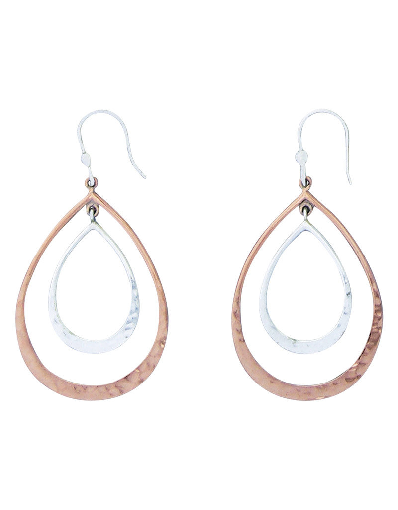 Sterling Silver and Copper Hammered Teardrop Earrings