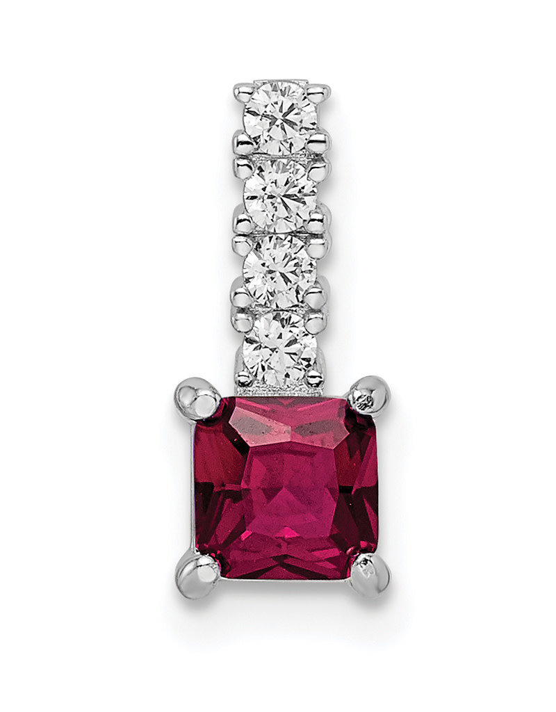 Sterling Silver Square Created Ruby and CZ Necklace