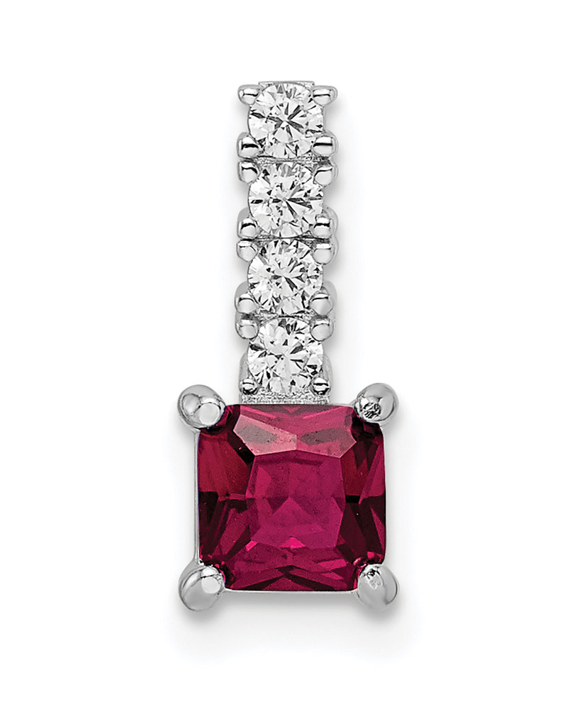 Square Created Ruby and CZ Necklace