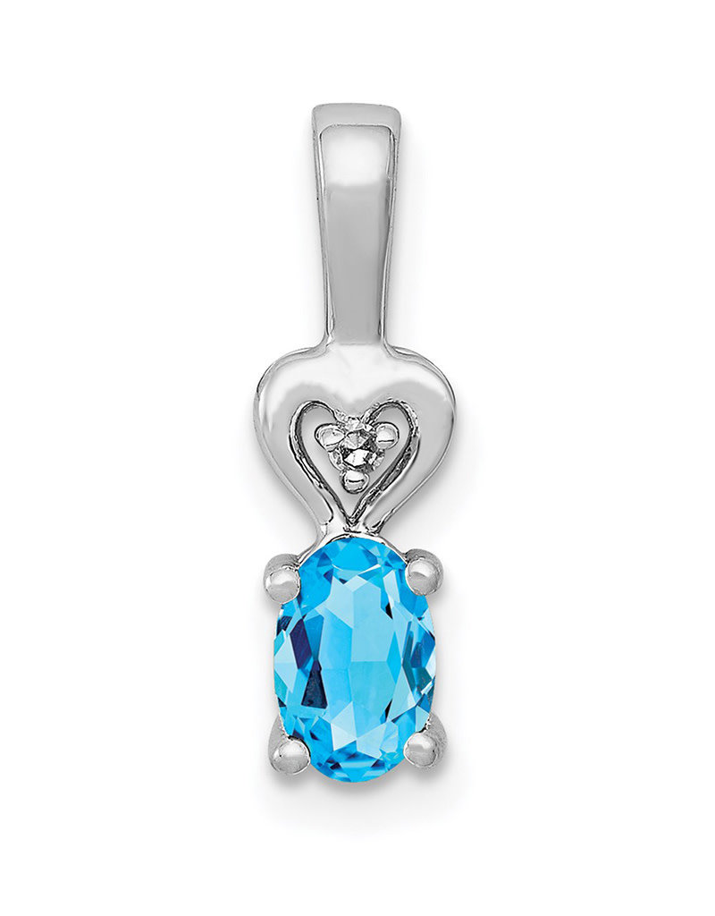 Sterling Silver Oval Blue Topaz and Diamond Necklace 18" (Includes Chain)