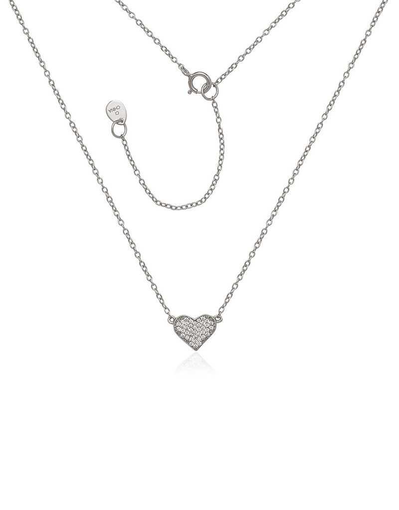 Heart Pave CZ Necklace 16"+2"