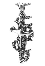 Men's Oxidized Stainless Steel Sword and Snake Pendant