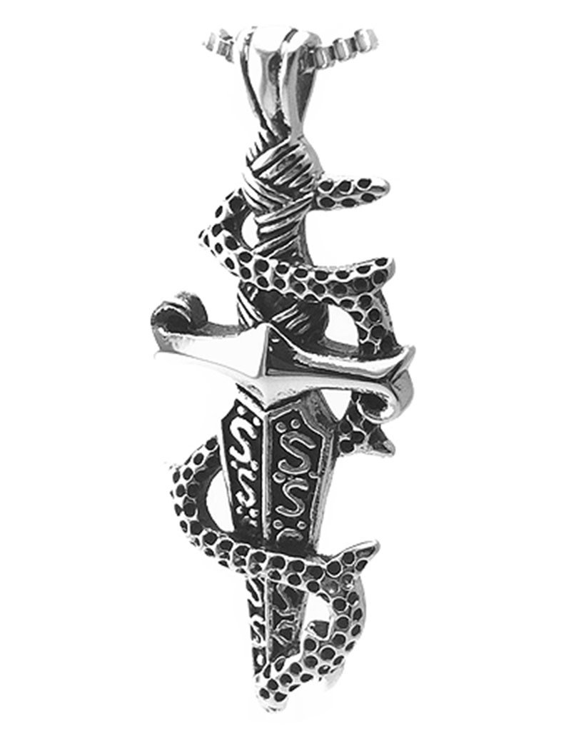 Men's Oxidized Stainless Steel Sword and Snake Pendant