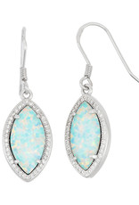Sterling Silver Synthetic Opal Marquise with CZ Border Earrings