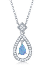 Sterling Silver Teardrop Synthetic Opal and CZ Necklace