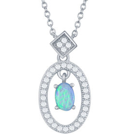 Oval Opal and CZ Necklace