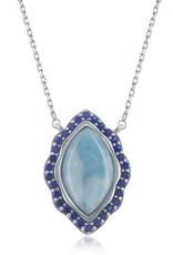 Sterling Silver Marquise Larimar and Blue CZ Necklace
