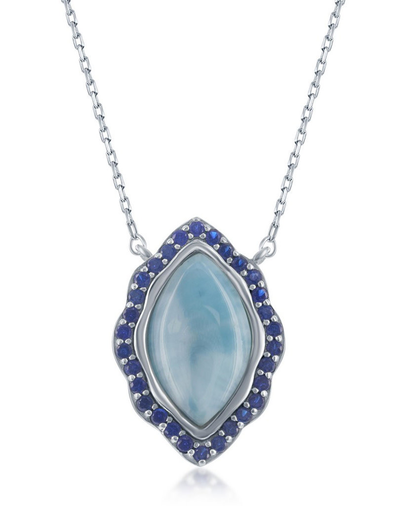 Sterling Silver Marquise Larimar and Blue CZ Necklace