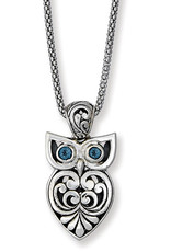 Sterling Silver Blue Topaz Owl Necklace 18"
