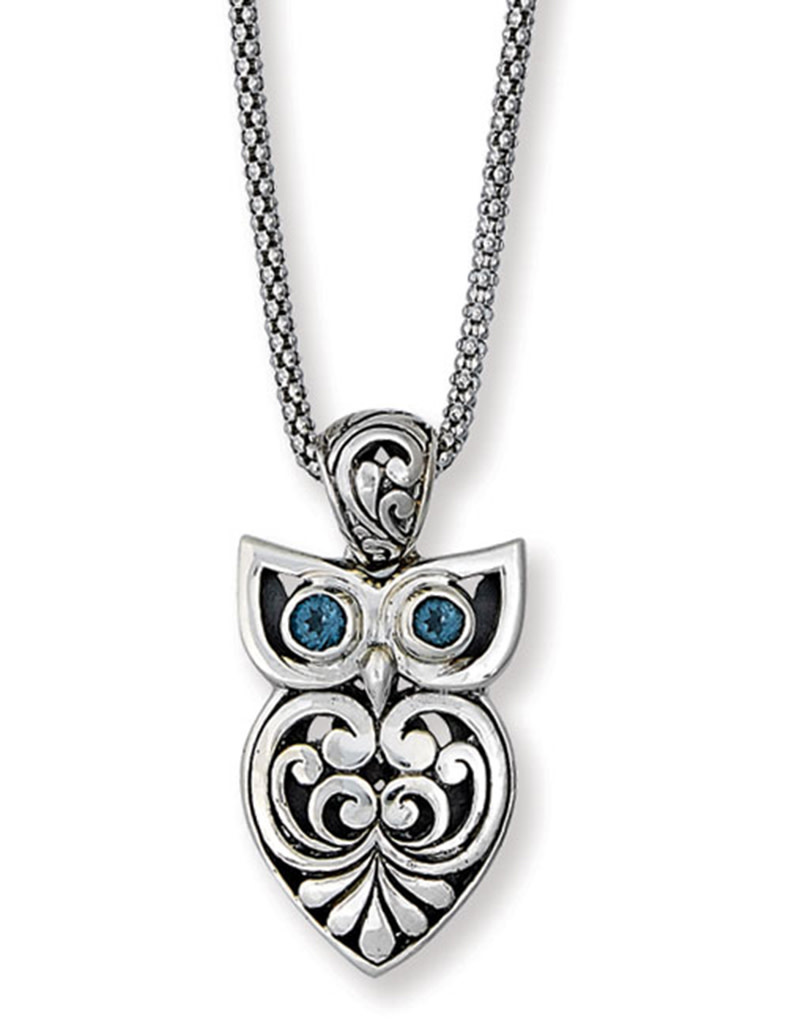 Blue Topaz Owl Necklace