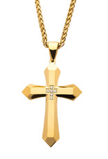 Men's Gold Stainless Steel CZ Cross Necklace