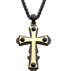 Black and Gold Steel Cross Necklace